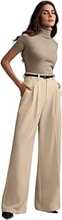 KOTTY Women's Beige High Waist Wide Leg Straight Trouser for Formal and Office Wear