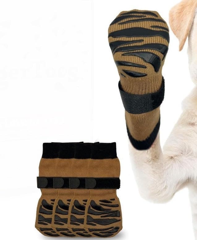 KUTKUT Anti Slip Dog Socks with Four Sides Grips for Hardwood Floors, Extra Traction Control No Twist - Dog Socks Paw Protector for Hot Pavement to Prevent Licking Paws for Medium Large Dogs(Size: L)