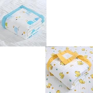 JUST GOODS Baby Blanket | Ultra-Soft & Warm | 100% Cotton | Lightweight & Breathable | Multi-Purpose Use | Machine Washable | Combo Pack of 2 (Fish + Duck Blanket)
