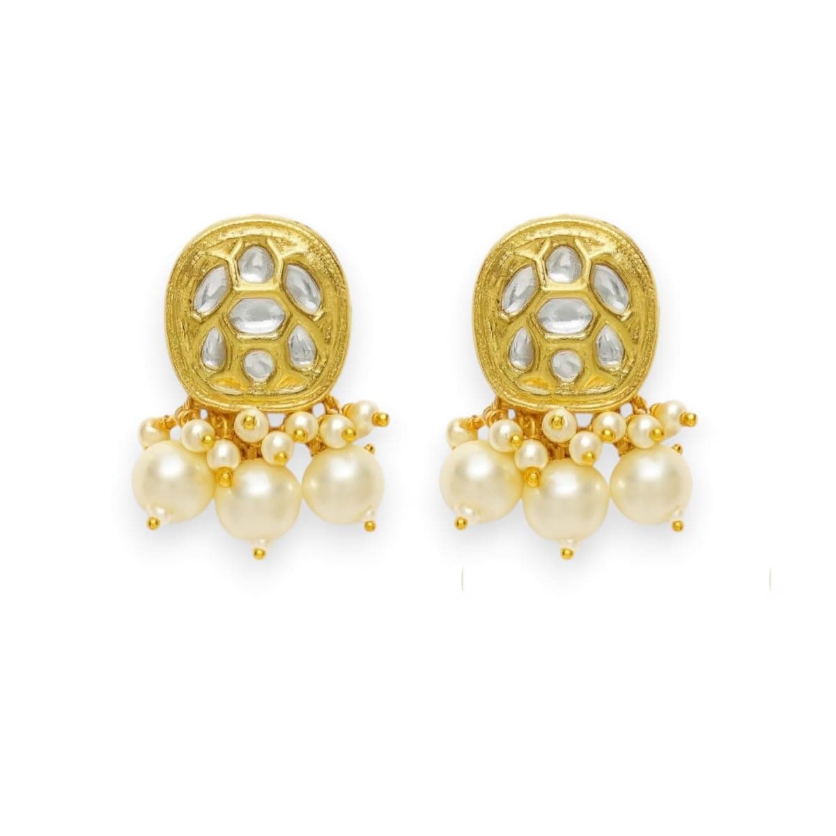 Accessher Traditional Gold Plated Kundan Earring | Pearl Drop Stud Earrings with Push Back Closure for Women and Girls (Pack of 1)