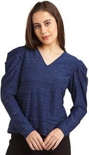 Zink London Women's Navy Blue Embellished Regular Top