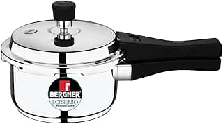 Bergner Sorrento Stainless Steel 2 Litres Outer Lid Pressure Cooker, Mini Pressure Cooker, Heavy Bottom, Easy Open and Close Lid, Healthy Cooking, Easy to Clean - Induction Bottom and Gas Stove Ready