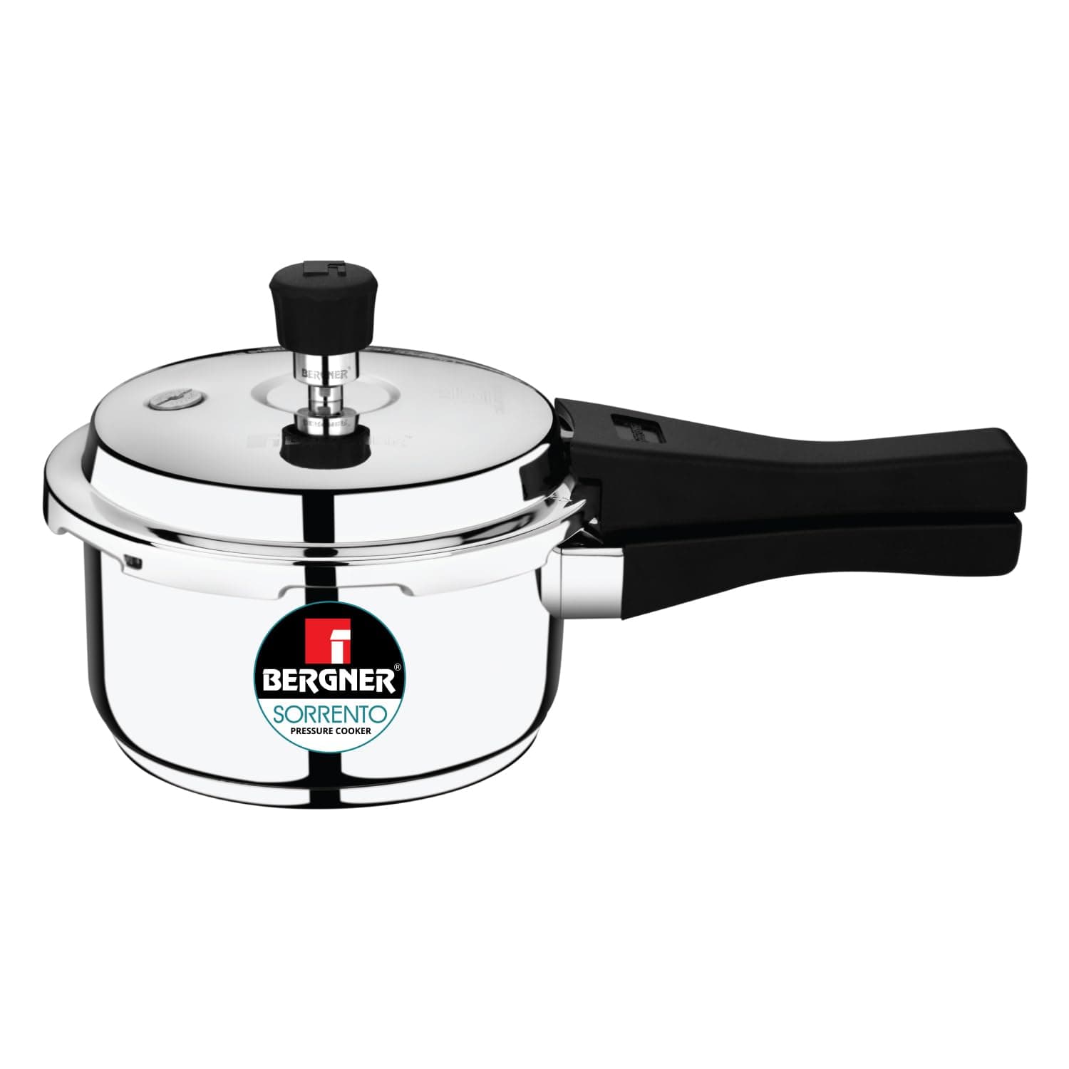 Bergner Sorrento Stainless Steel 2 Litres Outer Lid Pressure Cooker, Mini Pressure Cooker, Heavy Bottom, Easy Open and Close Lid, Healthy Cooking, Easy to Clean - Induction Bottom and Gas Stove Ready