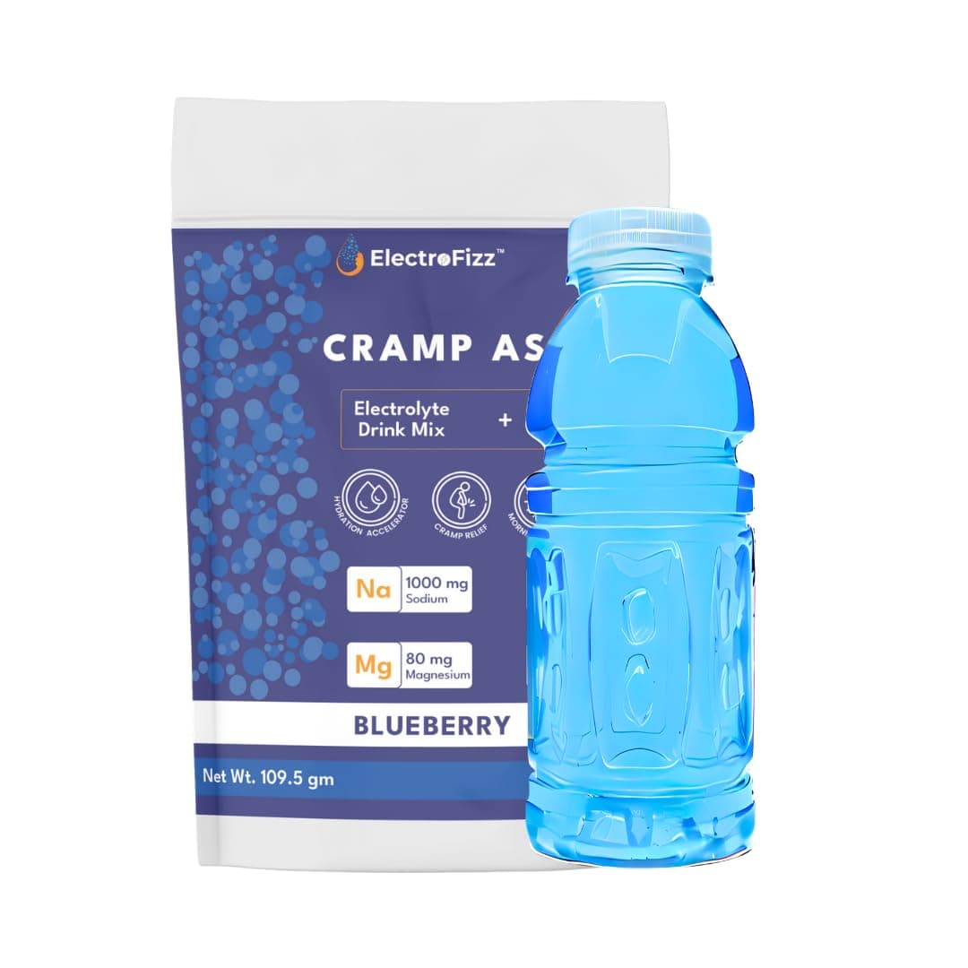 Cramp Assault Electrolyte Powder Mix | Sodium, Potassium, Magnesium, Coconut Water Powder | Zero Sugar| Endurance Electrolytes| Hydration (30 Sticks, Blueberry)- (15 Sticks, Blueberry)