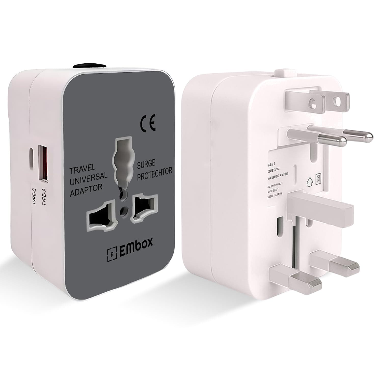 Embox Universal Travel Adapter | All-in-One Worldwide Charger Adapter with Type C, USB & Type A Ports | Supports 224+ Countries | International Plug for Phone, Laptop, Gadgets (100–250V, White)