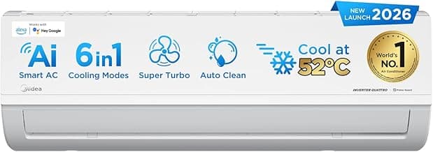 Midea 1.5 Ton 3 Star, New Star Rated, Wifi Inverter Split AC with 6-in-1 Convertible Cooling, Turbo Mode, Heavy Duty Cooling at 52℃, Auto Clean&HD+PM 2.5 Filter(Copper, AC 1.5Ton MAI18SD3R36W0, White)
