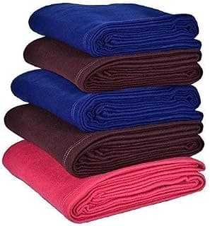 Goyal's Fleece 250 TC Single Bed Blanket 250 TC - Set of 5 (2 Blue 2 Brown 1 Red, Single Bed)