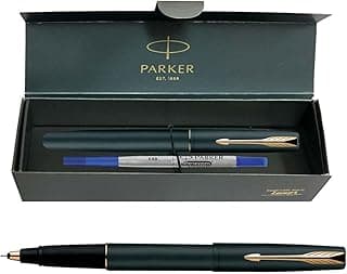 Parker Frontier Rollerball Pen | Gold Trim | Ink Color Blue | Matte Finish Black Body | Premium Smooth Writing Pen Designed for Students, Creators, and Professionals