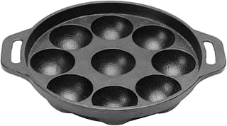 Pigeon Long Lasting Cast Iron Panniyarakkal 9 Rounds, Naturally Non-Stick, Even Heat Distribution and Retains Heat for Long that Compatible with All Heating Source - Black