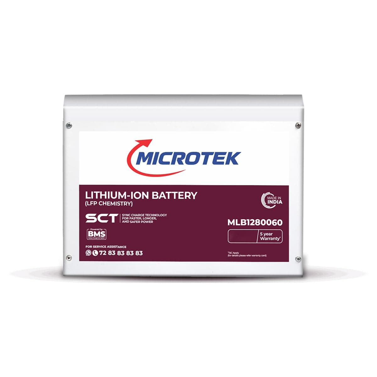 Microtek Lithium-Ion Battery MLB1280060 (12.8V/100Ah, 1280Wh) – LiFePO4 with SCT SyncCharge Technology, BMS Protection, Back Up More Than 100AH Lead Acid Battery, 5-Year Warranty