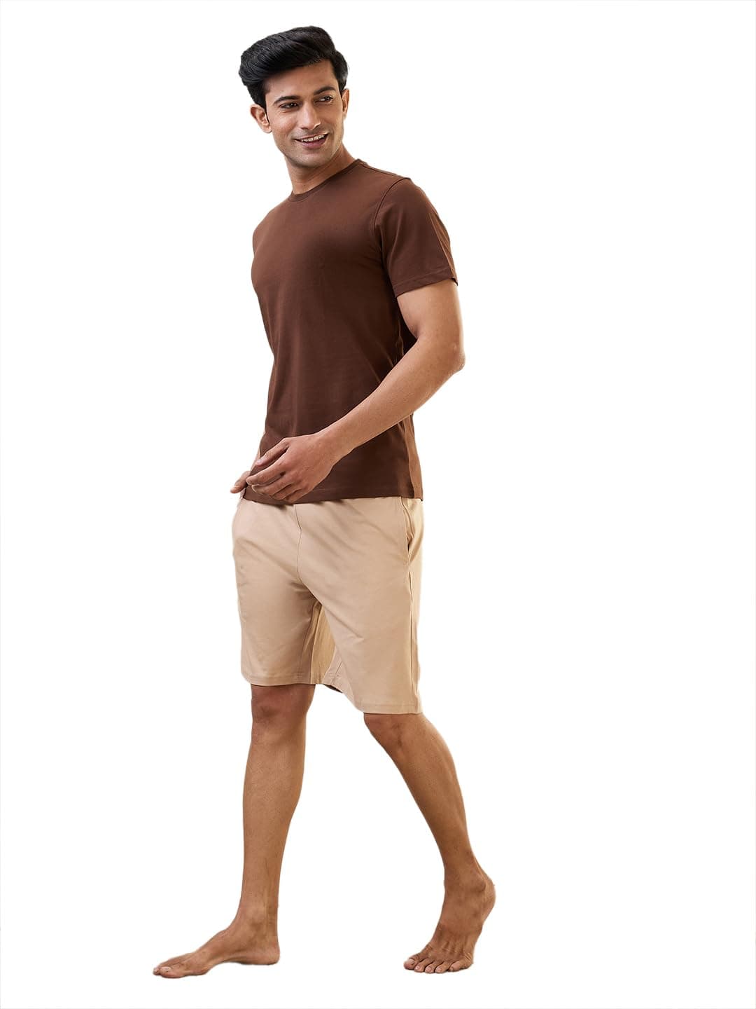 SleepZ by Raymond Men Regular Fit Solid Pattern Pure Cotton Half Sleeve Round Neck T Shirt with Shorts