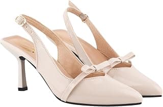 Shoetopia Women's Slingback Pumps – Pointed Toe Elegant Stylish Classic High Heels with Bow Knot and Adjustable Strap