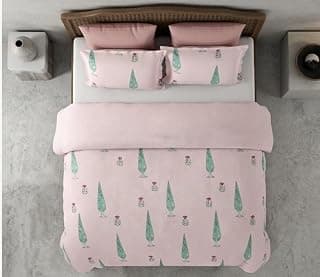 Raymond Home Elevate King Size Bedsheet, 100% Cotton, Light Pink, Tree Print, 274 x 274 Cm, with Two Pillow Covers