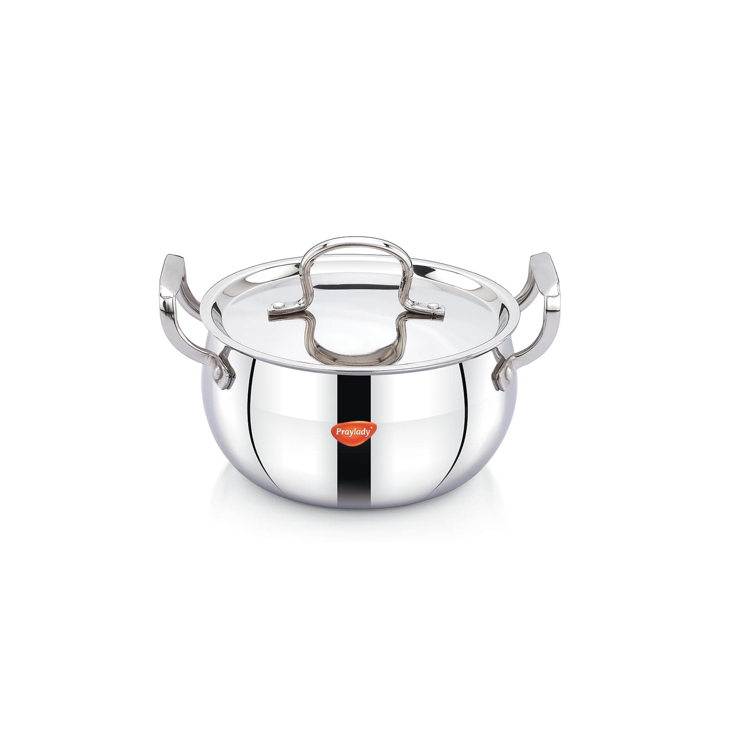 Praylady Triplus+ Pro Belly Triply Handi | 18 cm 2.8 L | Belly Shape Cook & Serve Casserole | Induction Gas Ready | Biryani Rice Dal Curry Pot | Stock Pot | Stainless Steel Lid | Less Oil | Even Heat