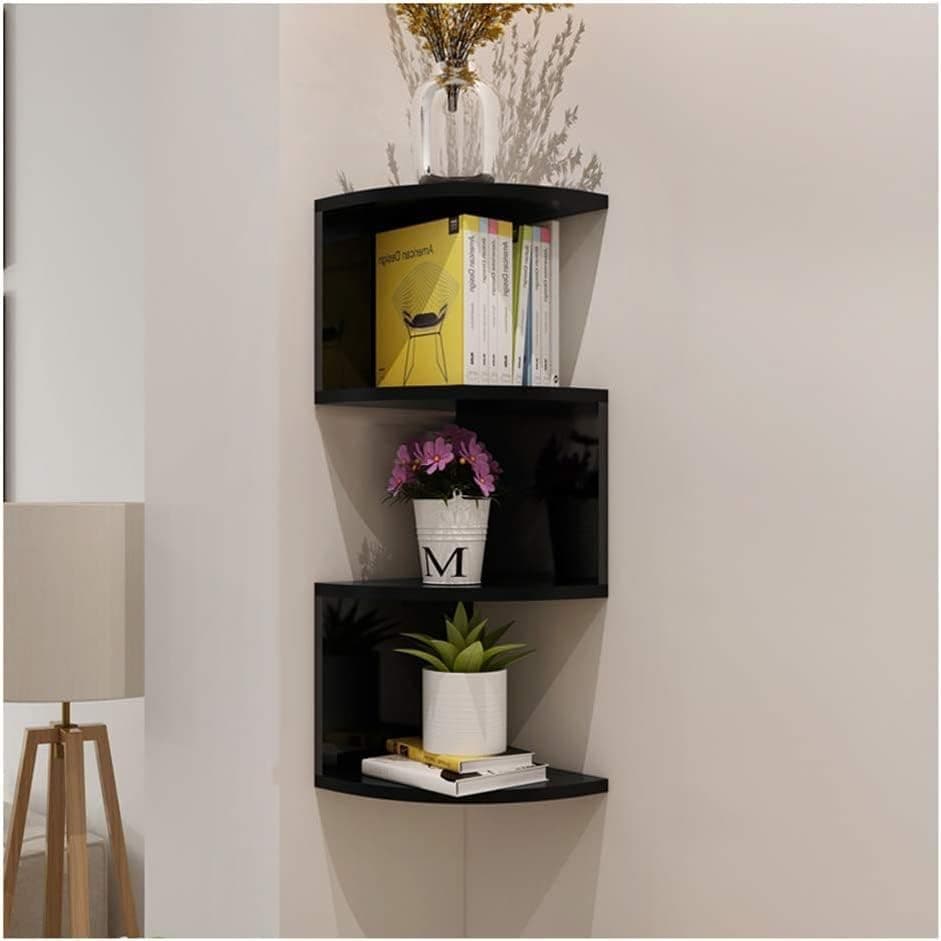 WooDintu Zigzag Floating Corner Shelf - Wall Shelf for Bedroom & Living Room - Black