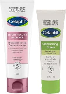 Cetaphil Brightness Reveal Creamy Cleanser - 100 g& Cetaphil Moisturising Cream for Face & Body, Dry to very dry skin, 80 gm