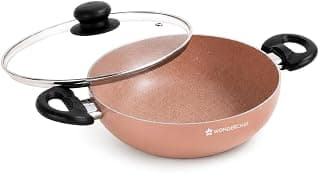 Wonderchef Vitalife Non-Stick Kadhai & Glass Lid for Kitchen, 20cm, 1.4 L, Non-Toxic Coating, PFOA-Free, Cool-Touch Handles, Scratch-Resistant, Gas & Induction Compatible, 2-Yr Warranty, Terracotta