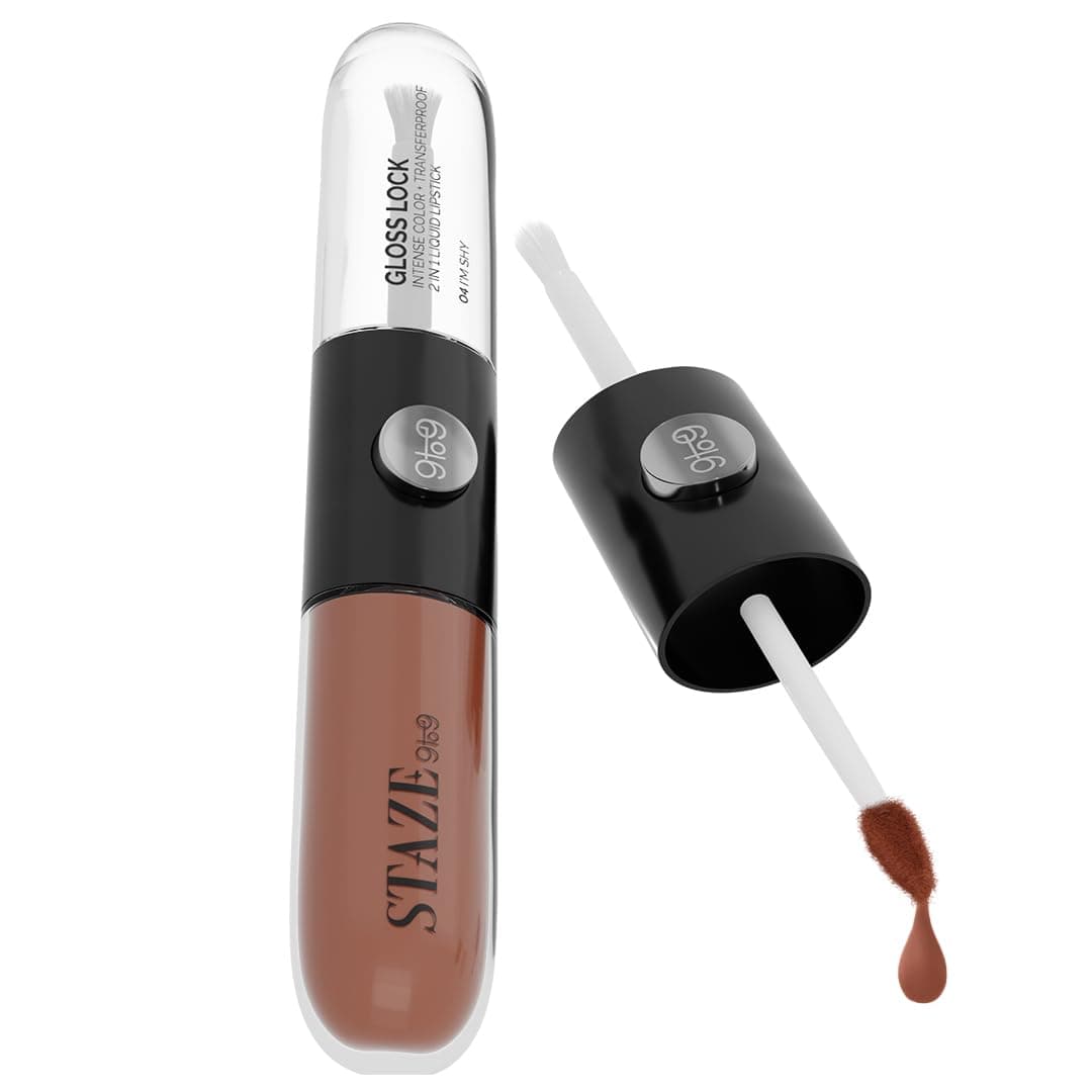 Staze Gloss Lock 2-in-1 Liquid Lipstick | Matte Lipstick + High-Shine Transferproof Gloss | 12H Long-lasting | Intense Pigment | Lightweight & Waterproof | 04 I'm Shy | 7g