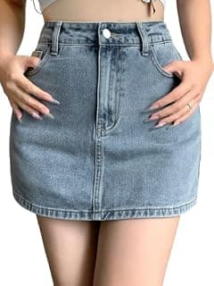 Lymio Skirts for Women | Denim Mini Skirt | High Waisted Light Blue Jean Skirts for Women | Casual Short Pencil Skirt with Pockets | Slim Fit Stretch Denim Bottoms (LWHP-62-63)