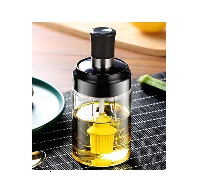 LOCANS Glass Seasoning Container Oil, Honey Dispenser Bottle Kitchen Castor Stainless Steel Seasoning Bottle Kitchen Product (Oil Brush), 250 ML