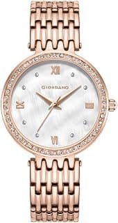 Giordano Analog Watch for Women with Stainless Steel Strap and Crystal Embellished Bezel, Roman Numerals