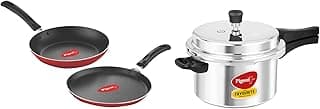 Favourite Induction Base Aluminium Pressure Cooker with Outer Lid, 5 Litre & Aluminium Nonstick Duo Pack Flat Tawa 250 and Fry Pan 200 Gift Set