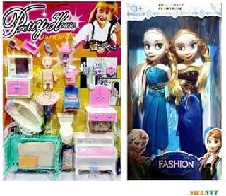 Dollhouse Playset Portable Sets with 2 Doll, Small House 20 Accessories Dollhouse Playset for Girl's (Multicolor) Pack of 20 + 2 Dolls