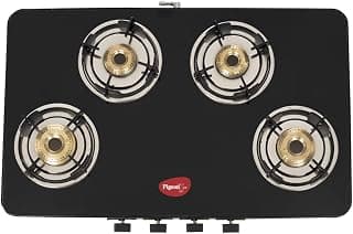 Pigeon By Stovekraft Sleek 4 Burner Ultra Slim Gas Stove with Glass Top, Tempered Glass, Manual, Black