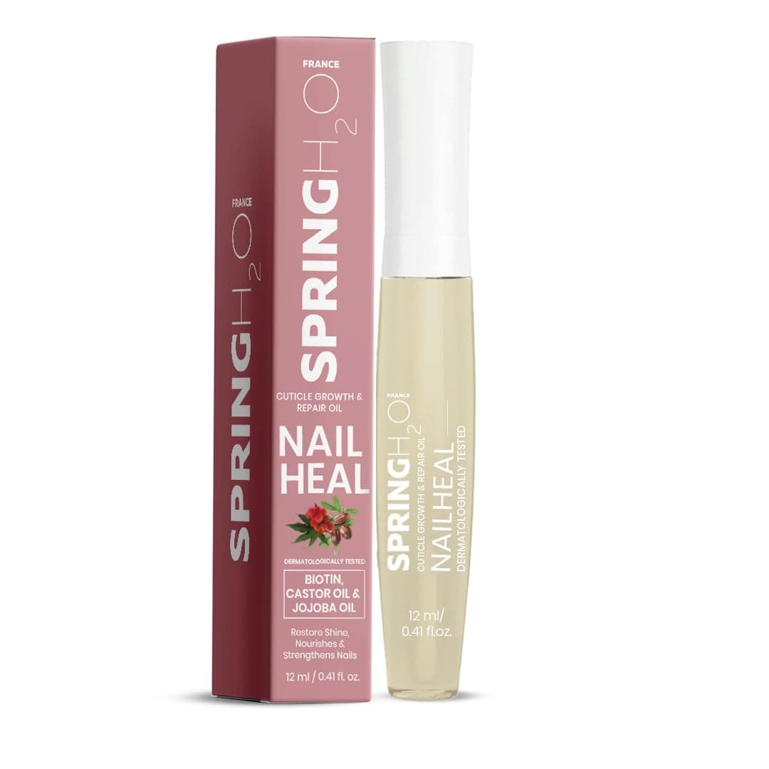 Spring H2O Nailheal Cuticle Growth & Repair Oil 12 ml with Biotin, Jojoba & Castor Oil for Stronger Nails, Cuticle Care & Hydration | Nail Strengthening Oil for Dry & Damaged Nails