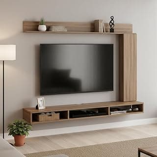 FURNEASER Morris Engineered Wood Wall Mount TV Unit/TV Stand with Door Cabinet/TV Entertainment Unit/Set Top Box Stand Showcase (Ideal for 43 Inch) (D.I.Y) (Exotic Teak)