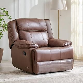 Home Centre | Torino Half Leather 1-Seater Recliner | Recliner Sofa for Living Room | Solid Wood | Brown | 2 Year Warranty