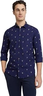 Colorplus Men's Pure Cotton Print Pattern Contemporary Fit Regular Collar Full Sleeve Casual Shirt