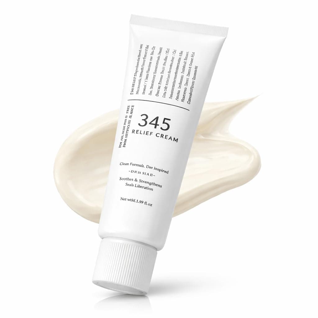 345 Relief Cream Korean Daily Face Moisturizer with Tea Tree Leaf Water and Niacinamide for Blemish Care, Soothing Recovery & Moisture, Vegan Skin Cream for All Types, 50ml