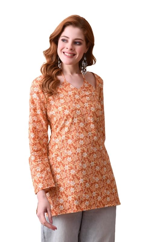 Daevish Tog Cotton Floral Printed Halter Neck Regular Top for Women | Women Casual Top