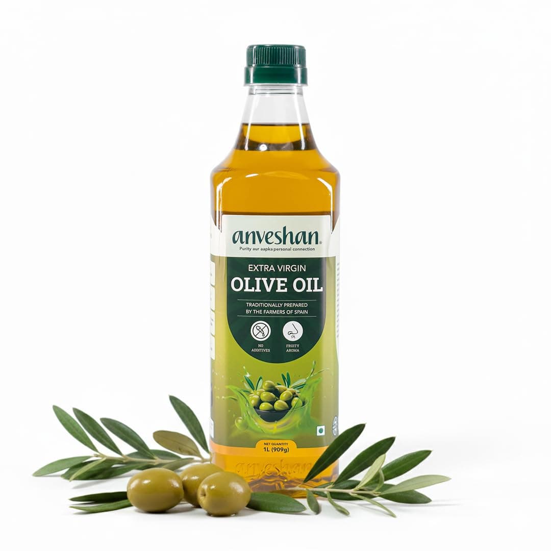 Anveshan Extra Virgin Olive Oil - 1L PET Bottle | Cold Press Extraction | Rich in Vitamin E & K | Perfect for Salad Dressings, Sautéing, Marinades - Imported from Spain