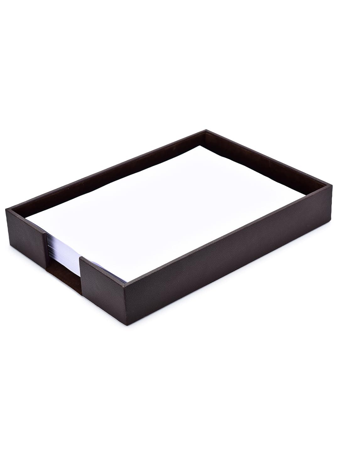 AZYEEA -Leatherette Paper Tray for Desk Table,Office Accessories A4 Document Magazine Holder and Stationary Rectangular Tray with Open Frot Access, Office & Home (Brown)