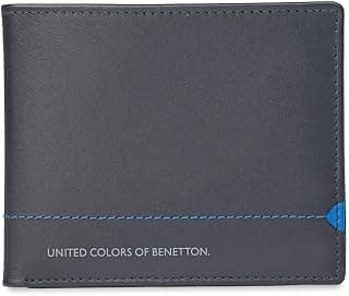 United Colors of Benetton Men's Leather Passcase Wallet Zhodzina - Navy | Bifold with 12 Card Slots, Id Window & 2 Bill CompartMen'sts | Stylish Purse for Men's