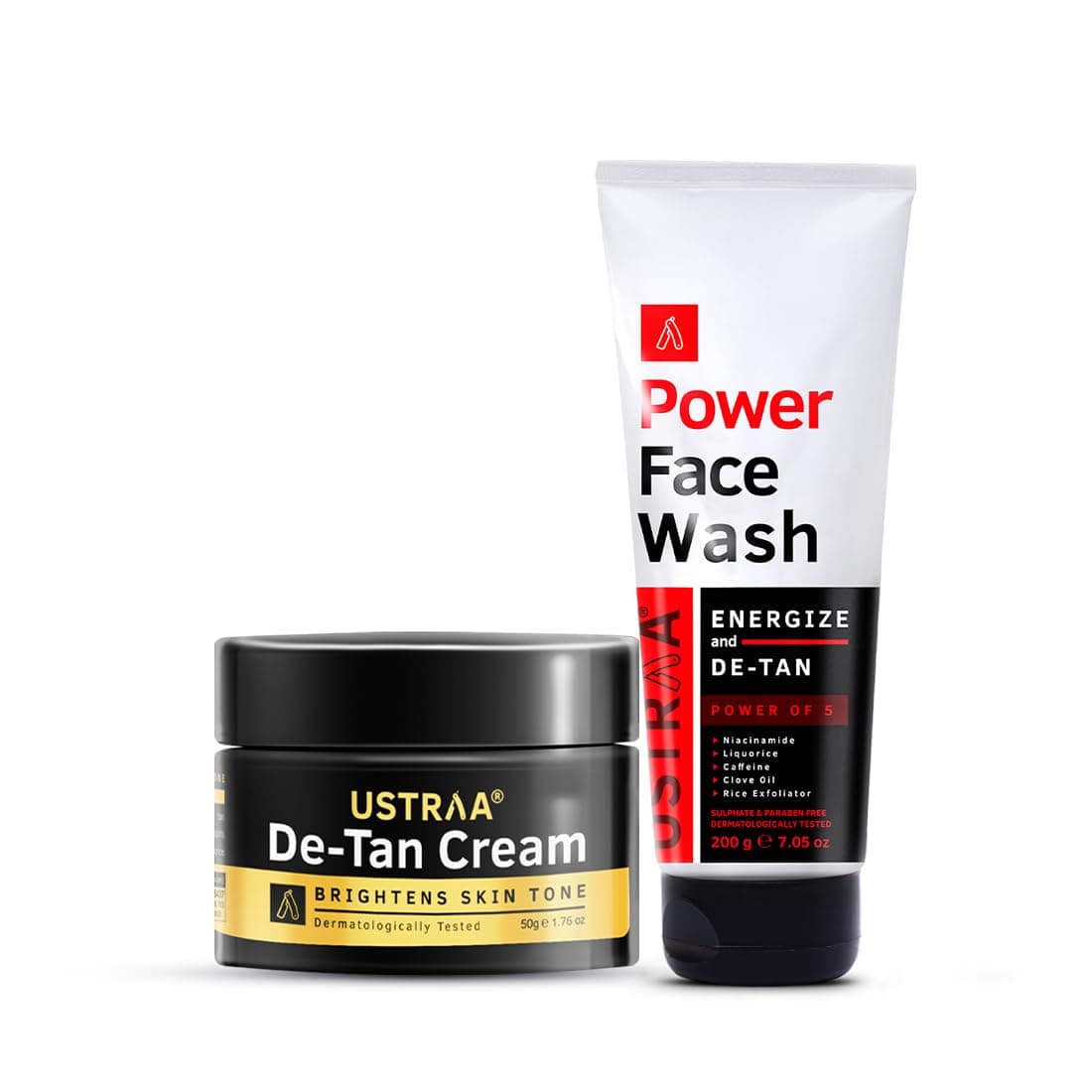 Ustraa De-Tan Cream 50g - For Tan removal | With Japanese Yuzu | Prevents Dark Spots, Without Bleach & Power Face Wash - 200g - Energize & De-Tan | Effective Tan Removal | Removes Dead Skin | NO SLS