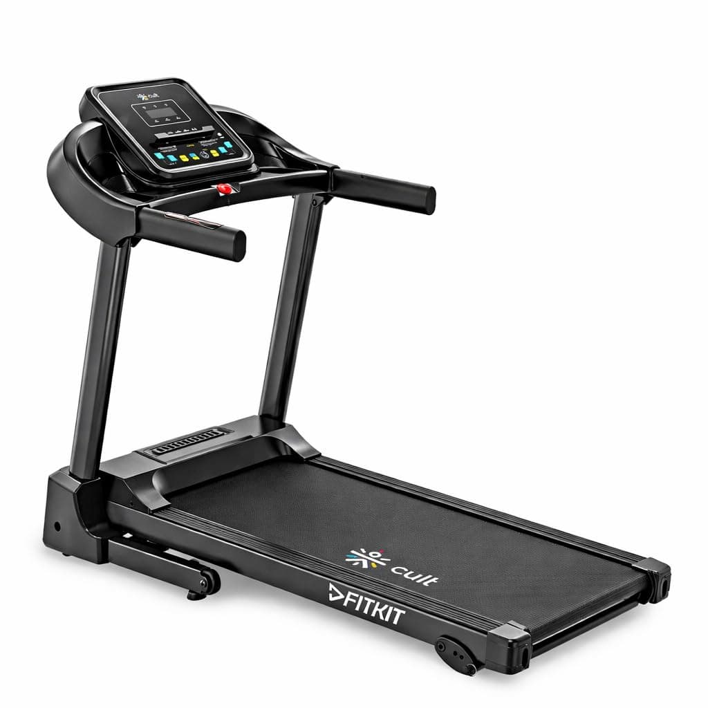 Fitkit by Cult TurboRun BLDC Motor Treadmill (5.5HP Peak) | 12.8km/h Max Speed, 120kg Weight Capacity | 12 Preset Programs, LED Display | AUX/MP3/USB | Home Gym Equipment, Black