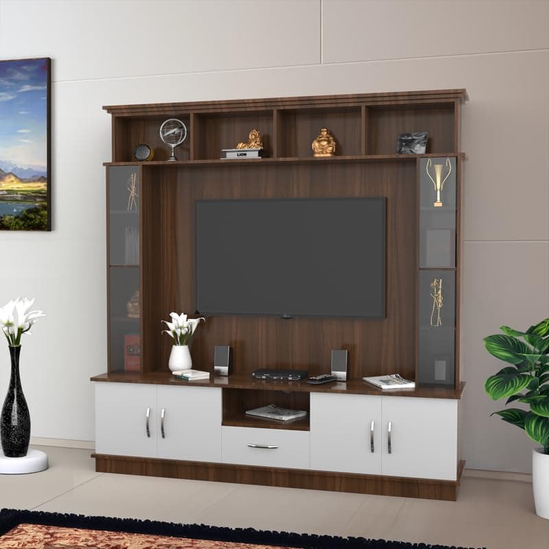 NEEHV HOME - Creating Happy Spaces Wooden Goldberg Wooden TV Unit for Living Room | Bed Room (Classic Walnut and Frosty White, 40.6 X 180 X 180)