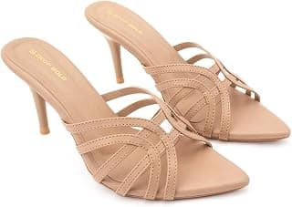DROP BOLD BEIGE STRAPPY POINTED TOE SLIM HEELS FOR WOMEN
