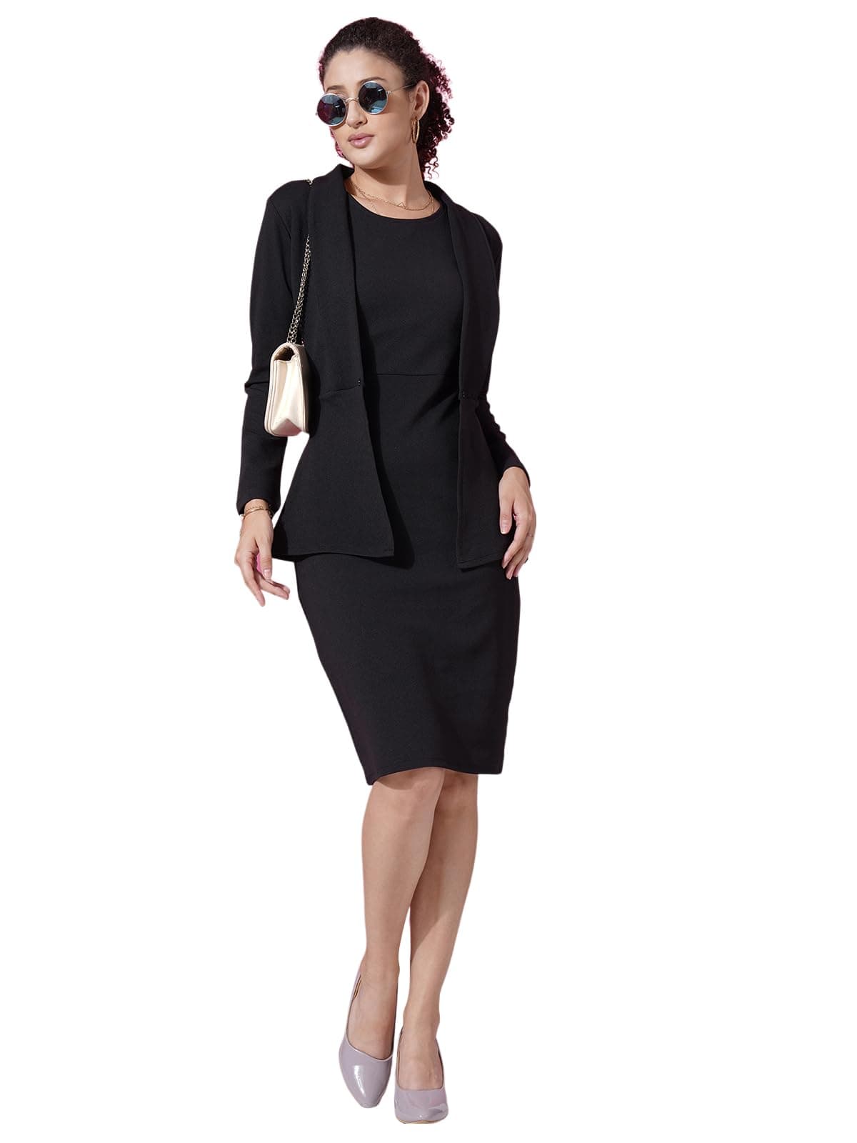 Selvia Western Lycra Plain Two Piece Shrug with Bodycon