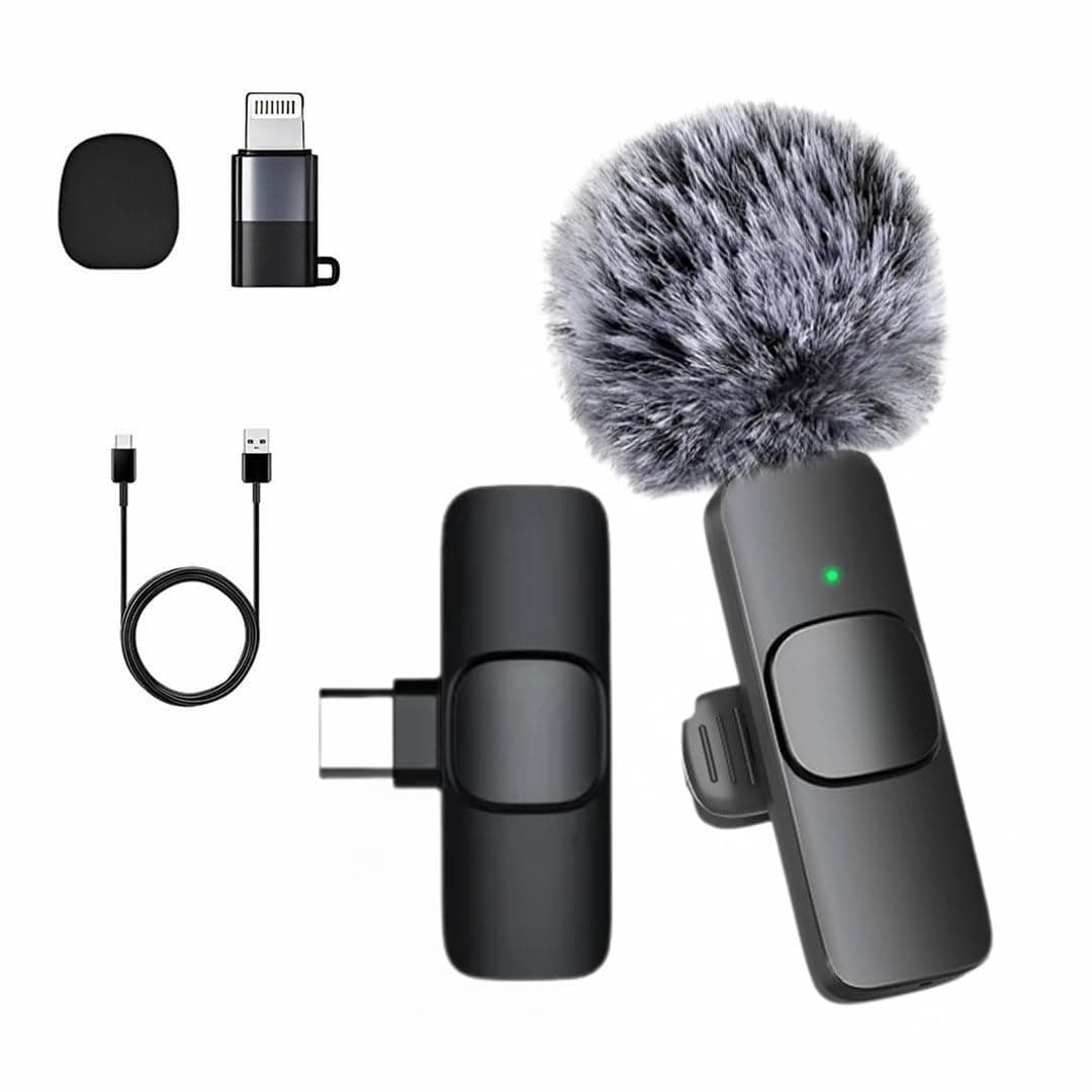 GADGETSWEAR Dual Wireless K8 Lavalier Microphone Plug and Use for YouTube Recording Video, Collar Bluetooth Mic for Vlogging, Portable & Compatible Android, iPhone (K8 Furry)