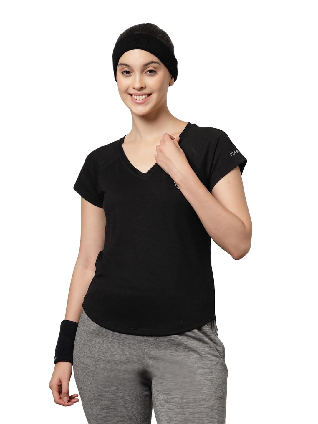 UZARUS Women's V-Neck Regular Fit Gym T-Shirt Soft, Lightweight & Quick-Dry Fabric Activewear Top for Workout, Yoga, Running, Exercise, Casual