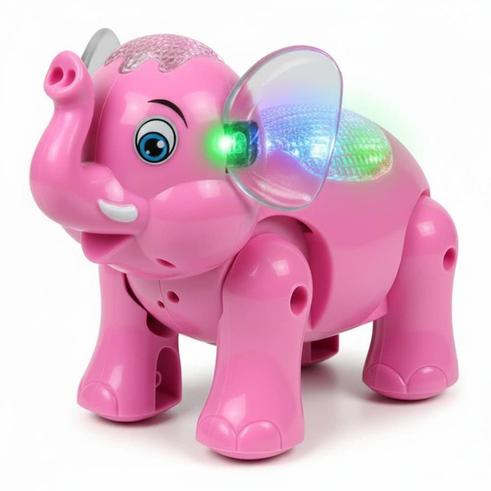 ALVERO Musical Elephant Crawling Toy with 3D Flashing LED Lights, Sound & Walking, Battery Operated Moving for Babies & Toddlers, Clever Elephant Early Learning Sensory Electric Toy (Pink)