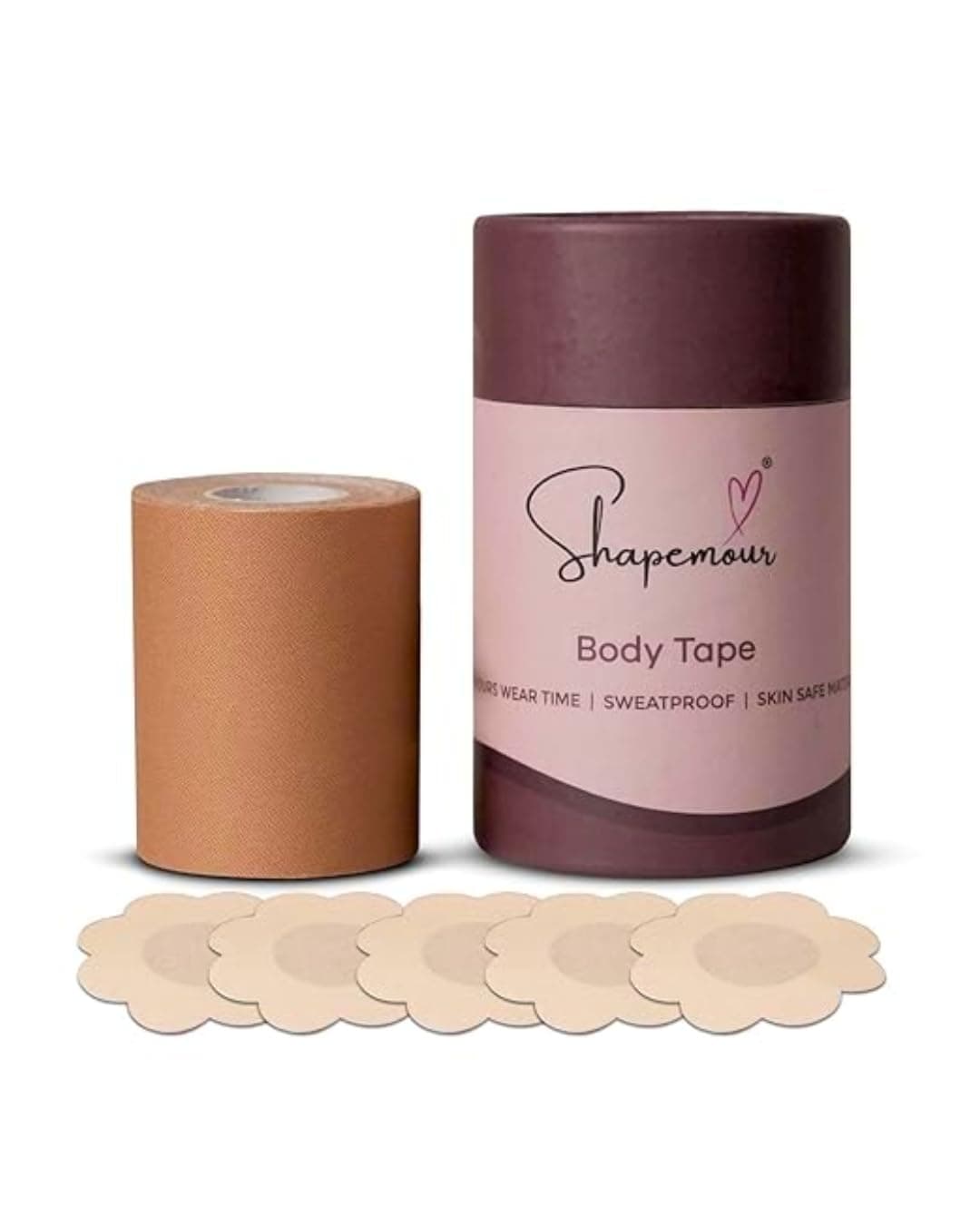SHAPEMOUR Boob Tape Kit with 5 Pair Nipple Pasties for Women | Strong Double Sided Body Tape | Invisible Breast Lift, Skin-Friendly Adhesive, Breathable Fabric | 12-Hour Hold