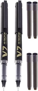 Pilot V7 Hi-Tecpoint Roller Ball Pen with Cartridge System - 2 Black Pens, 4 Black Cartridges, (9000021856)