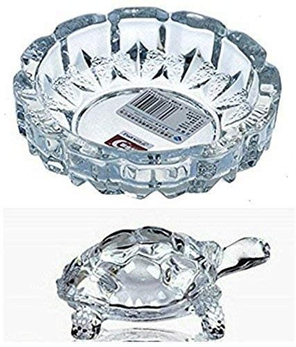 MRC Glass Crystal Turtle Tortoise with Plate for Feng Shui and Vastu, Best Gifts for Career and Good Luck (Standard, Clear)