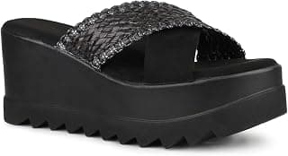 Inc.5 Women Black Textured Flatform Heels Sandal