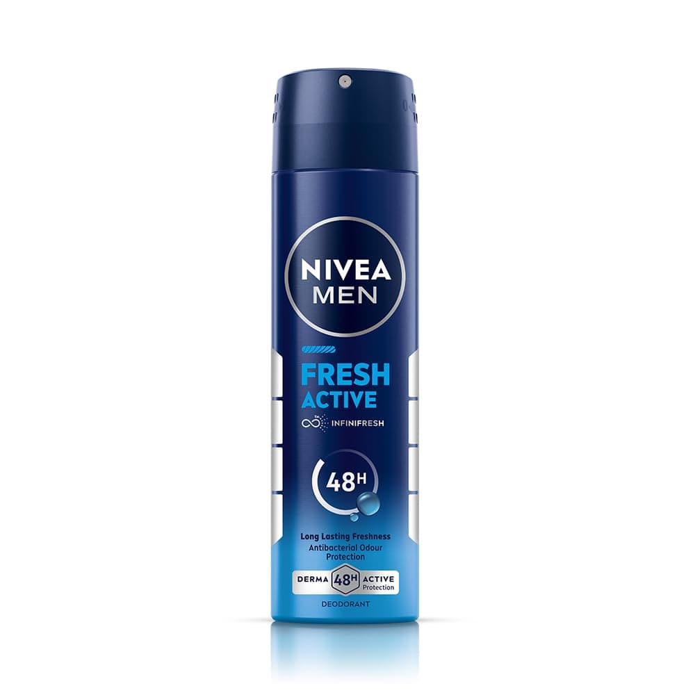 NIVEA Men Fresh Active Deodorant Spray, 150ml | 48 H Active Odour Protection | Long Lasting Smell Deo | Marine Fresh, Lemon and Sandalwood Fragrance | Dermatologically Approved | 150ml